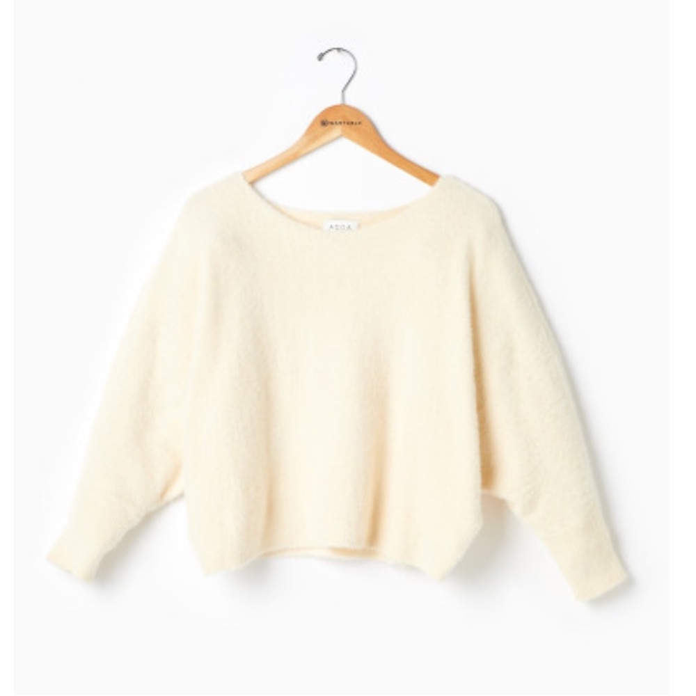 ASOA Women's Cream Sweater - Cozy Crew Neck, Dolman Sleeves, size L
